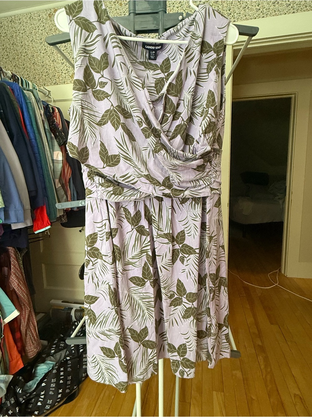Lands' End Lavender Sleeveless Tropical Print Dress